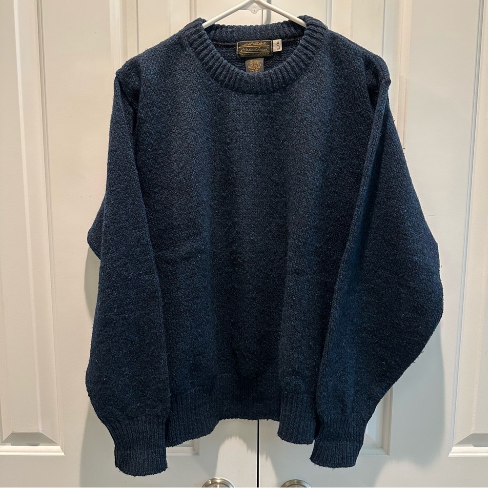 Eddie Bauer Vintage Men’s Wool Blue Crewneck Pullover Sweater L